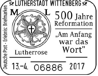 13.04.2017 Lutherstadt Wittenberg Stempellnummer 06 059, Lutherrose, Luther Briefmarken, Martin Luther, 500 Jahre Reformation,