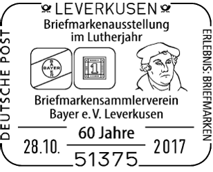 28.10.2017 BRD &quot;500 Jahre Reformation - Luther&quot; SoSt: Leverkusen Stempelnummer 22/344